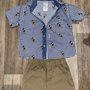 Baby Mickey Mouse button up shirt and khaki shirt